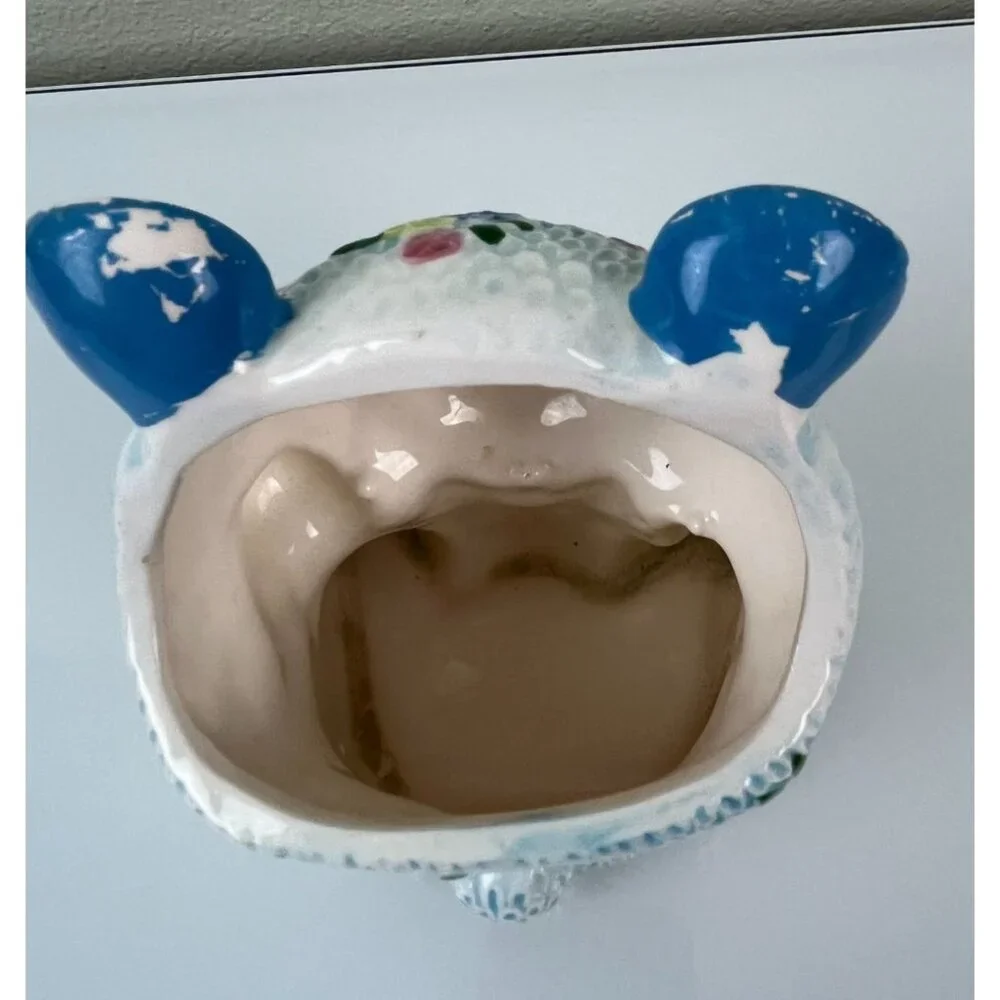 Vintage Napcoware Ceramic Blue Floral Bear Planter Orig. Sticker Home Decor